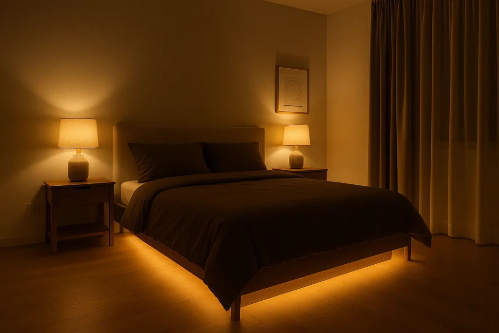 اضاءة ارضية في غرفة النوم - تطبيق عقار