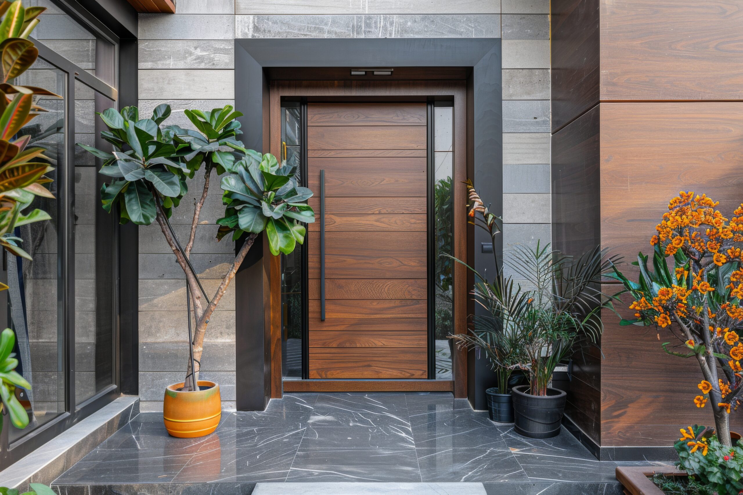 modern-residential-entrance-with-plants