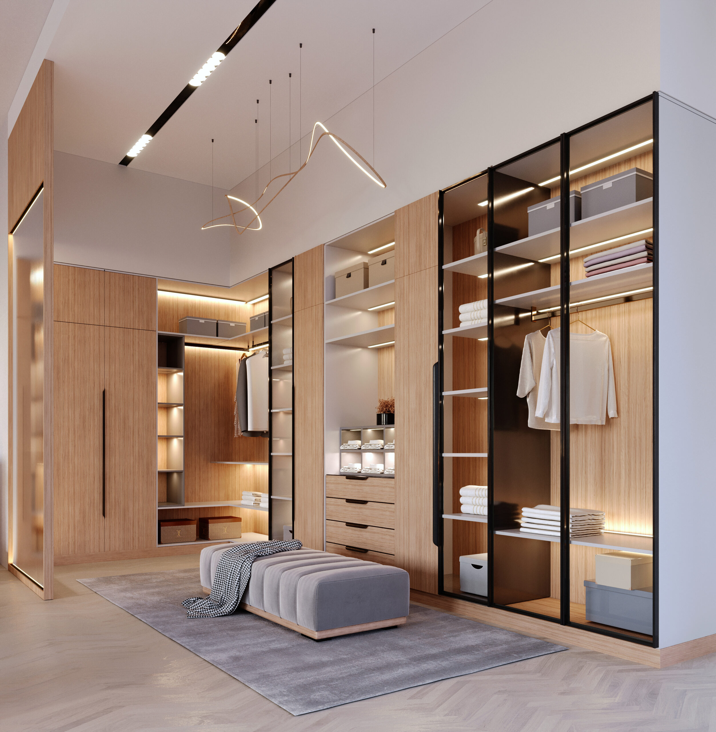 3d-rendering3d-illustration-interior-scene-mockupmodern-style-walkin-closet-large-lshaped-wardrobe-decorated-with-wooden-ceiling-lamps